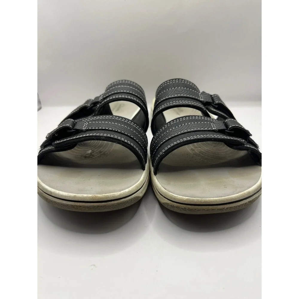 Clarks Cloudsteppers‎ Black Adjustable Strap Slide Sandals Womens 8 Summer Beach